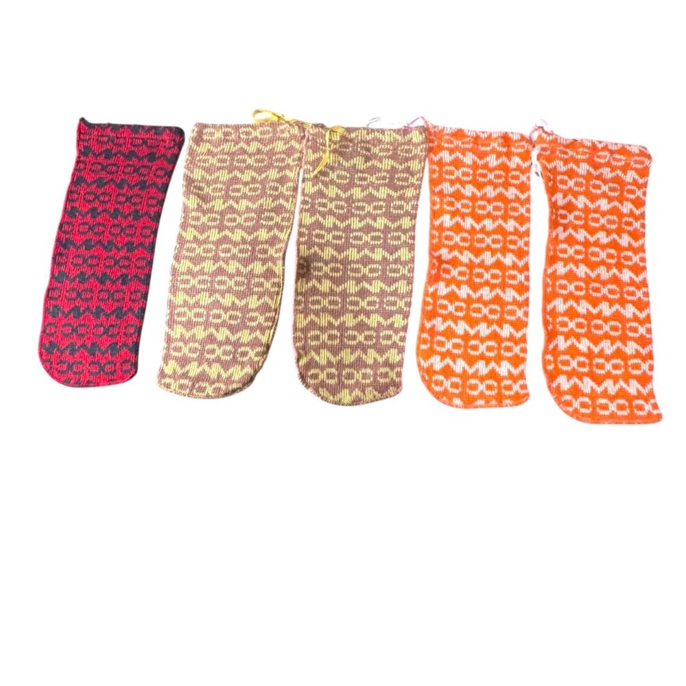 Hand-Knitted Woolen Dust Bags Geometric Patterns - Set Of 5 Lot Sweater Wine